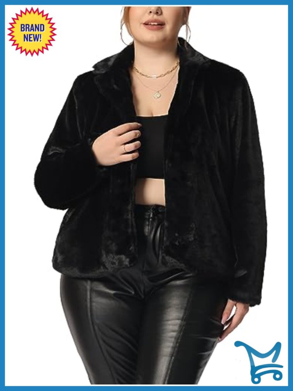 Plus Size Faux Fur Coat Long Sleeve Notch Lapel Pockets Fluffy Shaggy Jacket